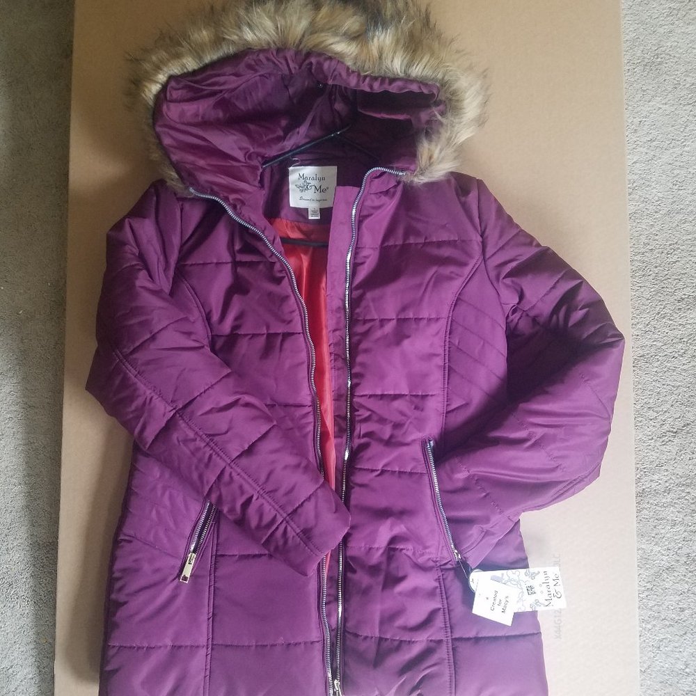 Juniors mid length puffer jacket